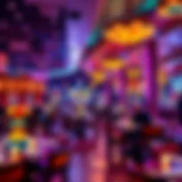 A vibrant dining area showcasing the eclectic decor of a restaurant in Circus Circus