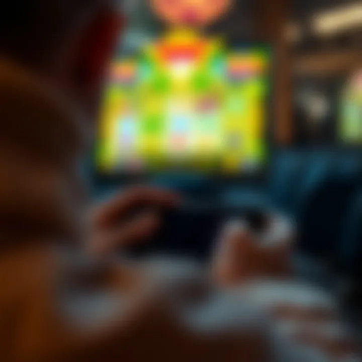 Engagement in Mobile Slot Gaming Close-up of a player engaging with a mobile slot game