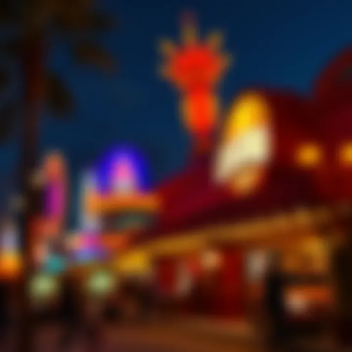 Nightlife Around Phoenix Casinos A vibrant nightlife scene outside a popular casino, filled with lights and excitement