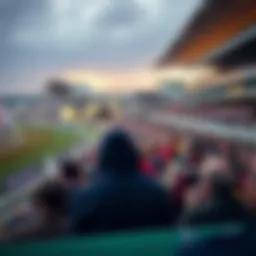 A panoramic view of the Cheltenham Festival racecourse filled with spectators