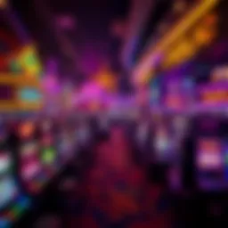 Aerial view of a bustling casino floor filled with vibrant slot machines and tables