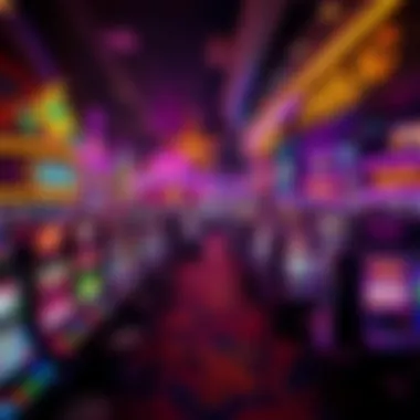 Aerial view of a bustling casino floor filled with vibrant slot machines and tables