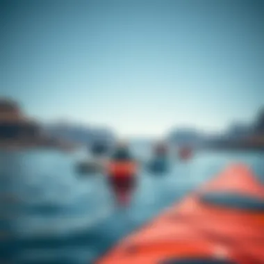 Recreational Activities at Lake Mead A serene view of recreational activities at Lake Mead, highlighting kayaking and boating