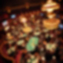 Aerial view of a bustling poker tournament venue