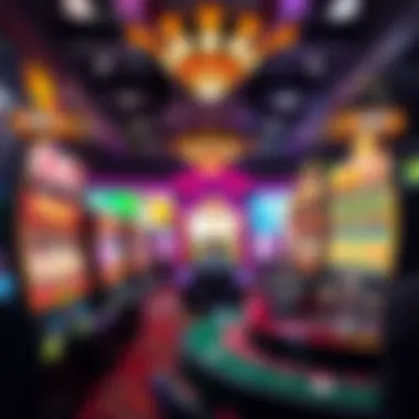 Dynamic Online Casino Experience A vibrant interface of an online casino game showcasing various slot machines and roulette tables.