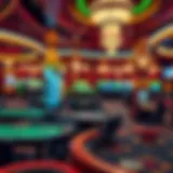 A vibrant view of Rio's iconic casino floor showcasing various game tables.