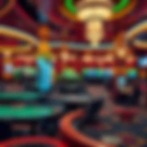 A vibrant view of Rio's iconic casino floor showcasing various game tables.