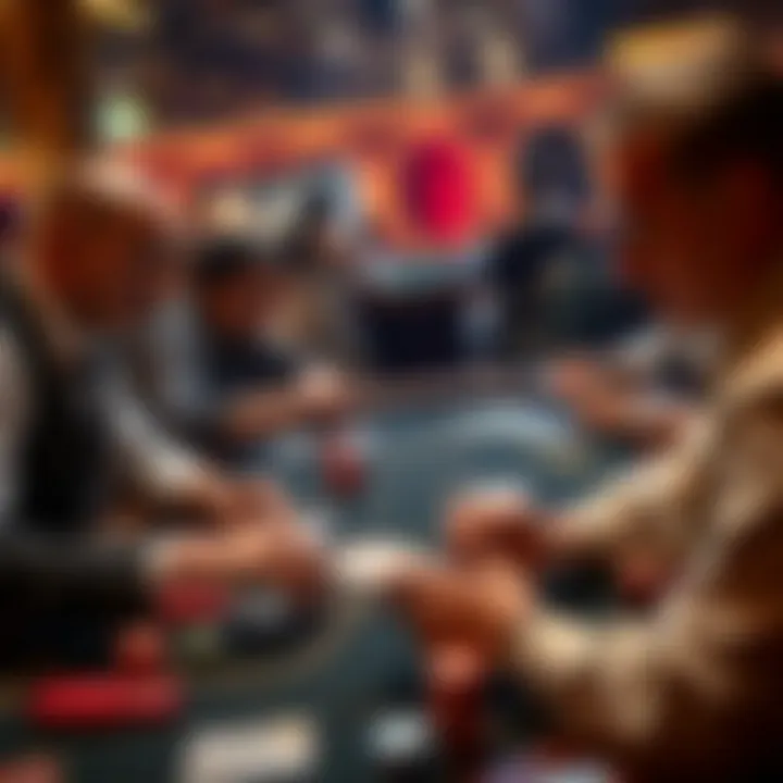 Blackjack Strategy Session A strategic game of blackjack with players focused on their cards and bets.