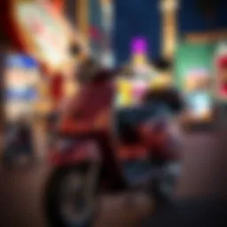 A stylish scooter parked amid the dazzling lights of the Vegas Strip