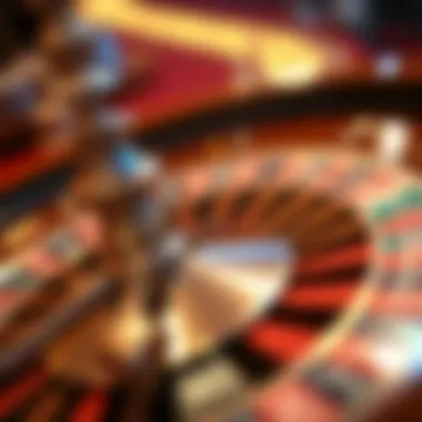 Close-up of a roulette wheel in action with chips placed around