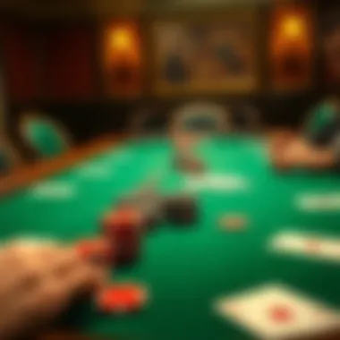 A Classic Poker Table Setup An engaging table setup for a poker game featuring chips and cards