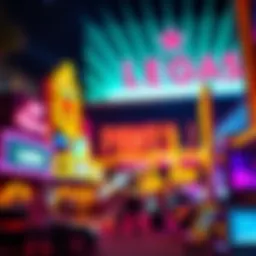 Vibrant nightlife scene in Las Vegas with colorful lights