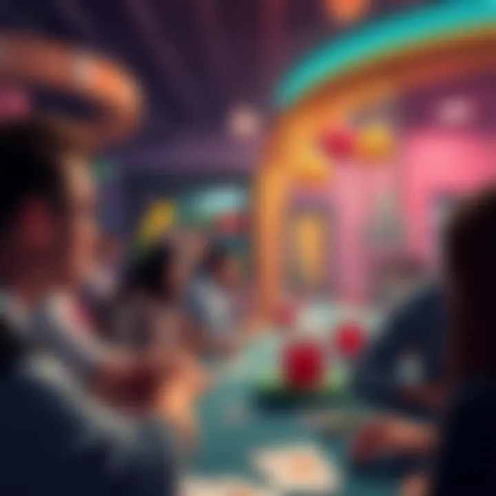 An illustration depicting community engagement activities within a fun house environment