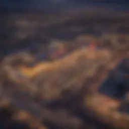Aerial view of Laughlin's casino strip at dusk