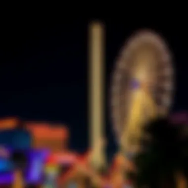 Night view of the Vegas High Roller Coaster illuminated against the skyline