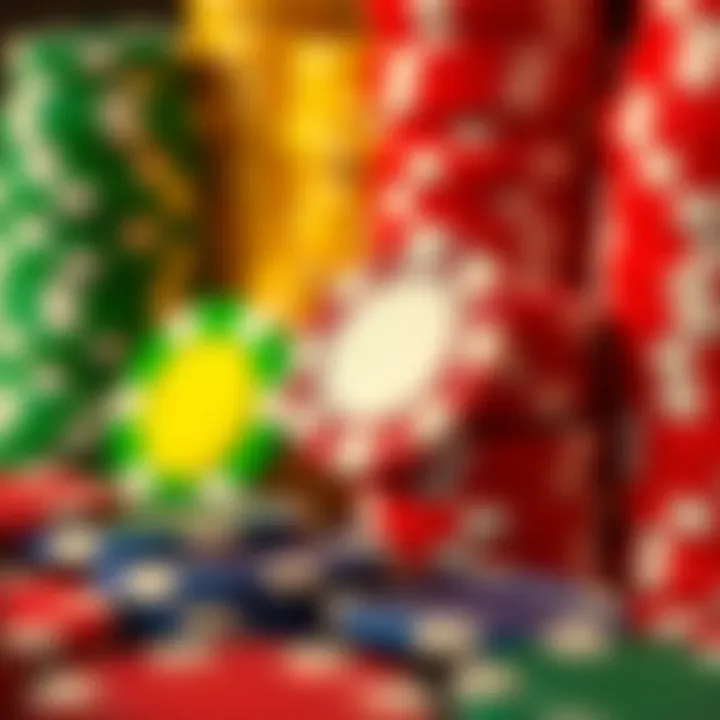 A colorful array of poker chips arranged by color and value
