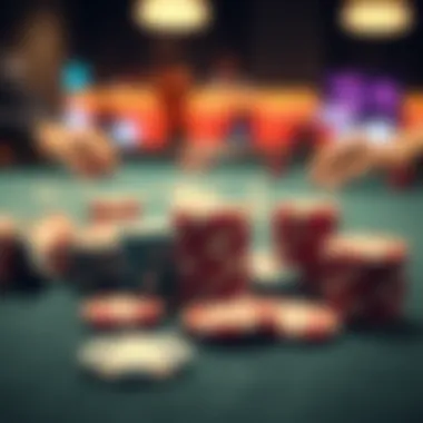A strategic poker table with chips in play during a game
