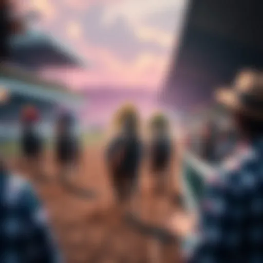 A vibrant depiction of the Kentucky Derby racecourse filled with excitement